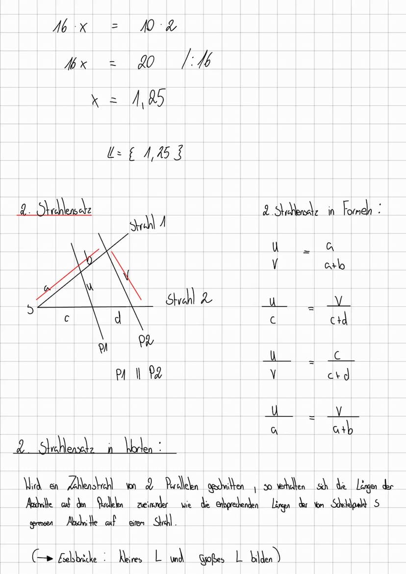 1. Strahlenstütze
1. Strahlensatz
SX
a
с
d
Parallele 1
strah 1
Strahl 2
Parallele 2
P₁ 11 P2
↑
parallel
1. Strahlensatz in
ath
c+d
a+b
G
مـى