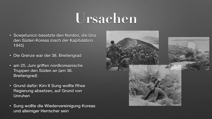 THE
der Koreakrieg Allgemeines
Ursachen
Verlauf
Ergebnis
Folgen
Inhalt ●
●
●
●
militärischer Konflikt
fand von 1950-1953 statt
Allgemeines
N