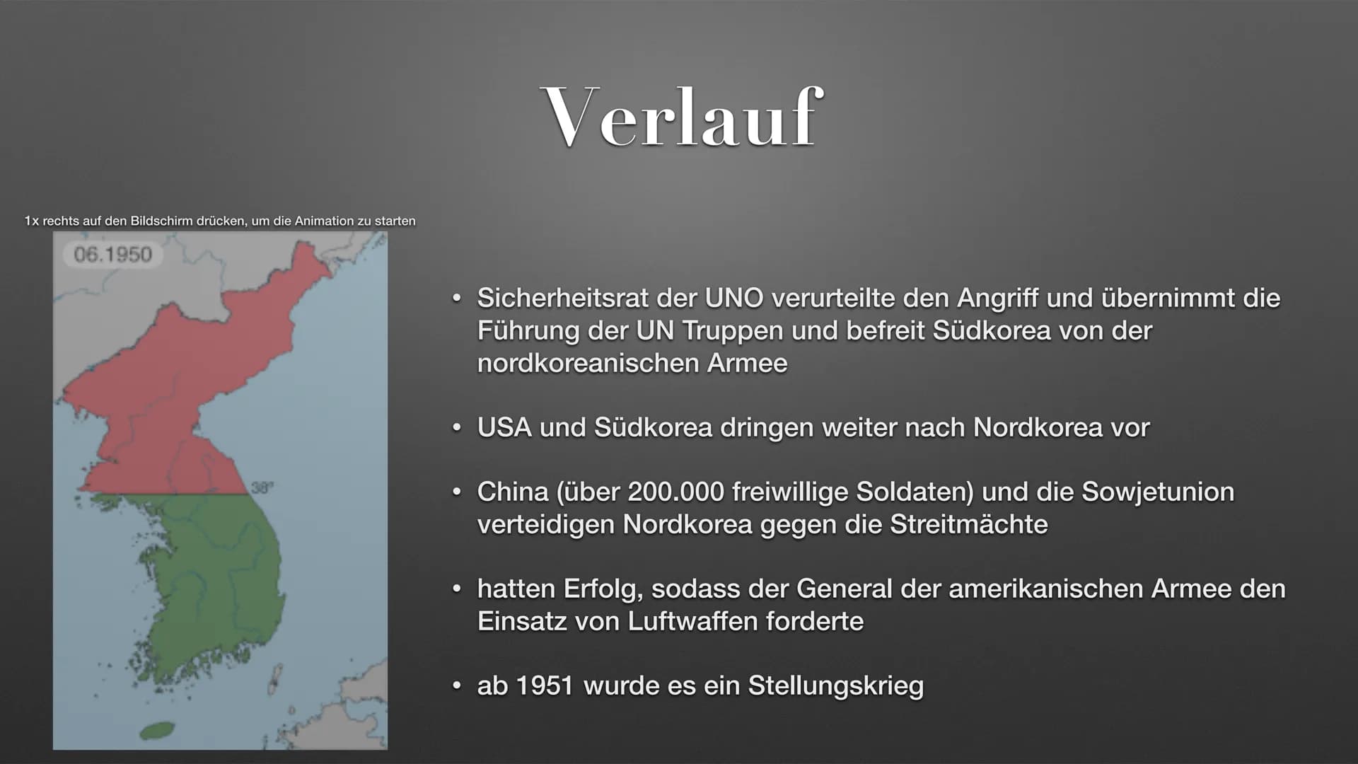 THE
der Koreakrieg Allgemeines
Ursachen
Verlauf
Ergebnis
Folgen
Inhalt ●
●
●
●
militärischer Konflikt
fand von 1950-1953 statt
Allgemeines
N