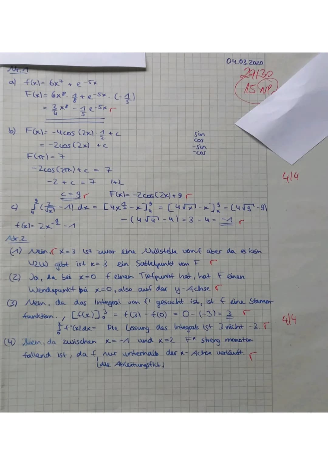 Teil A ohne Hilfsmittel
IGSFACH
3
/30 VP
NP mdl.:
Aufgabe 2
Die Abbildung zeigt den Graphen einer Funktion f.
F ist eine Stammfunktion, f' i