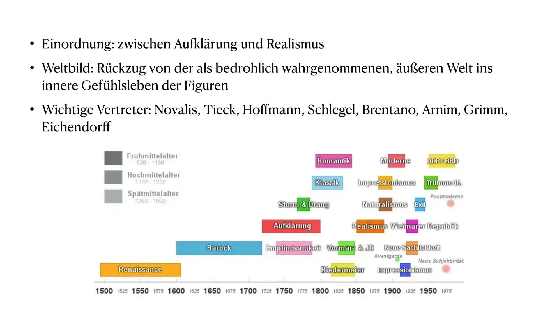 Romantik
Eine Epoche der Kulturgeschichte ●
●
Inhaltsverzeichnis
Definition Romantik
Merkmale & Inhalt
Litteraturgattungen
Der geschichtlich