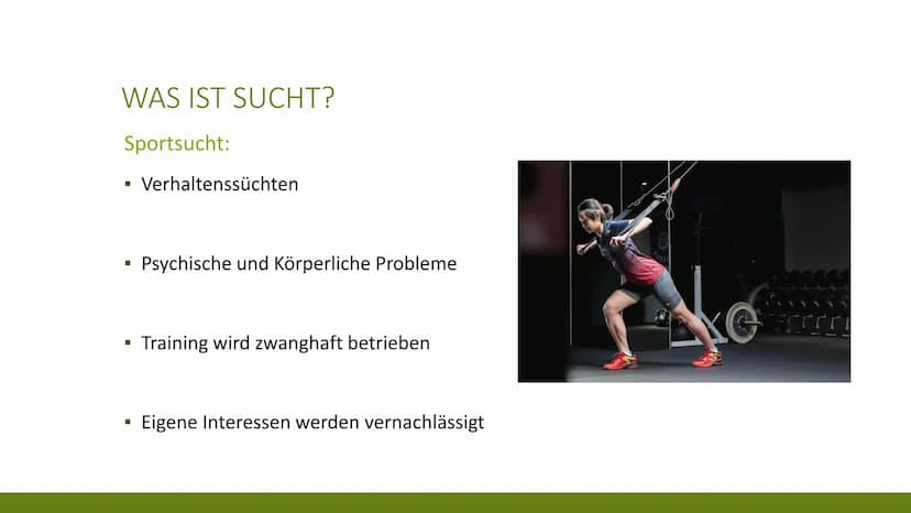 24
61
60
29
63
59 G
SPORTSUCHT
KRISTINA UND KATHRIN
10 GLIEDERUNG
▪ Was ist Sucht?
▪ Ursachen von Sucht
▪ Arten von Sportsucht
Symptome von 