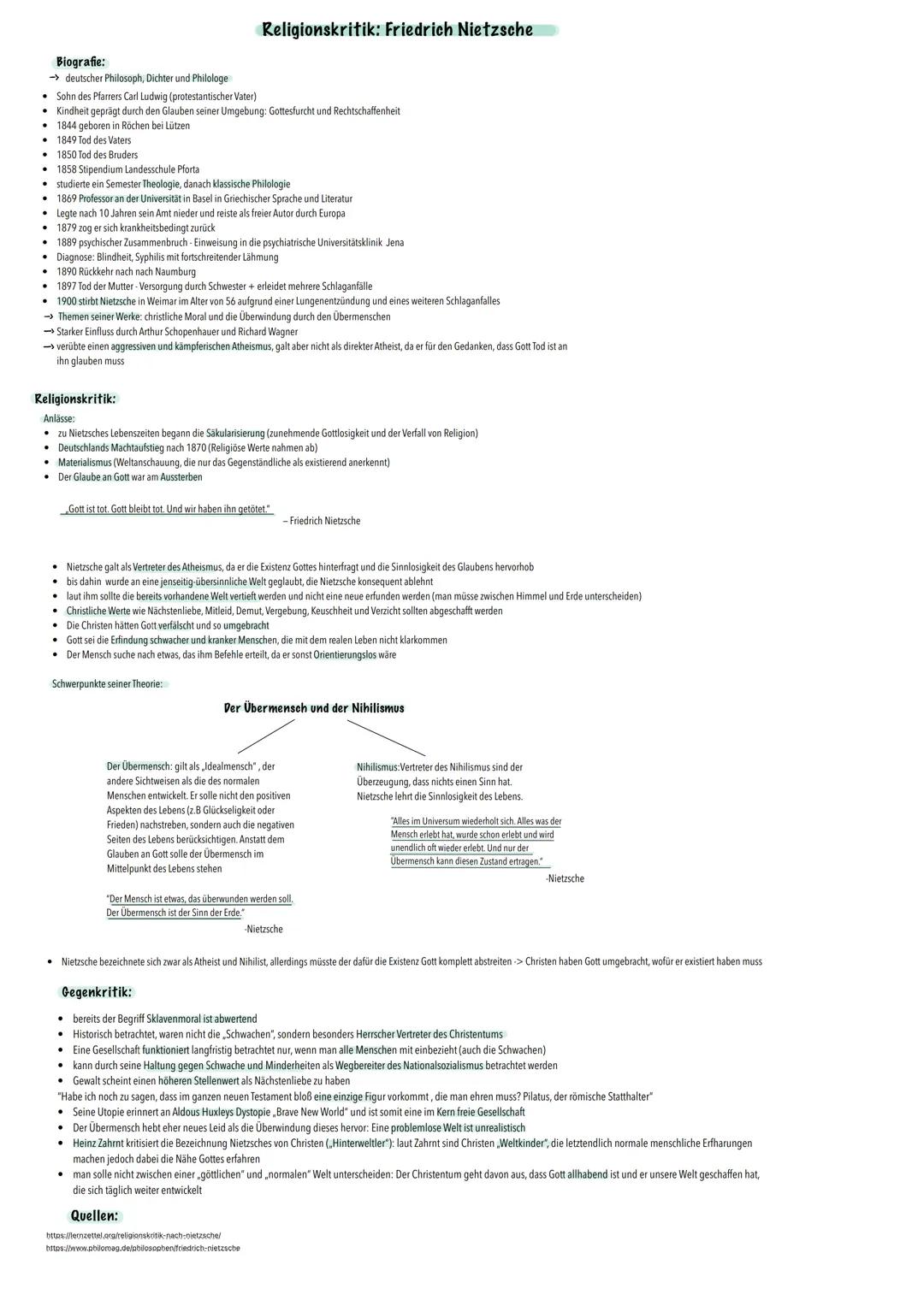 # Religionskritik: Friedrich Nietzsche

Biografie:

*   deutscher Philosoph, Dichter und Philologe
*   Sohn des Pfarrers Carl Ludwig (protes