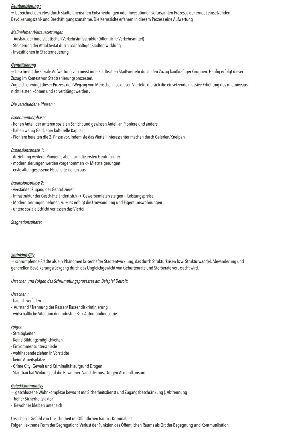 Verstädterung - Geographie Klasse 12. Zusammenfassung
Geographischer Stadtbegriff
Stadt: ist eine geschlossene Ortsform innerhalb Verwaltung