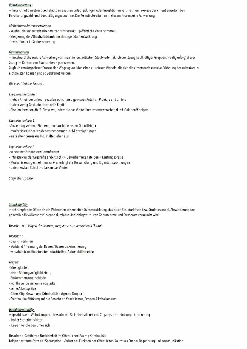 Verstädterung - Geographie Klasse 12. Zusammenfassung
Geographischer Stadtbegriff
Stadt: ist eine geschlossene Ortsform innerhalb Verwaltung