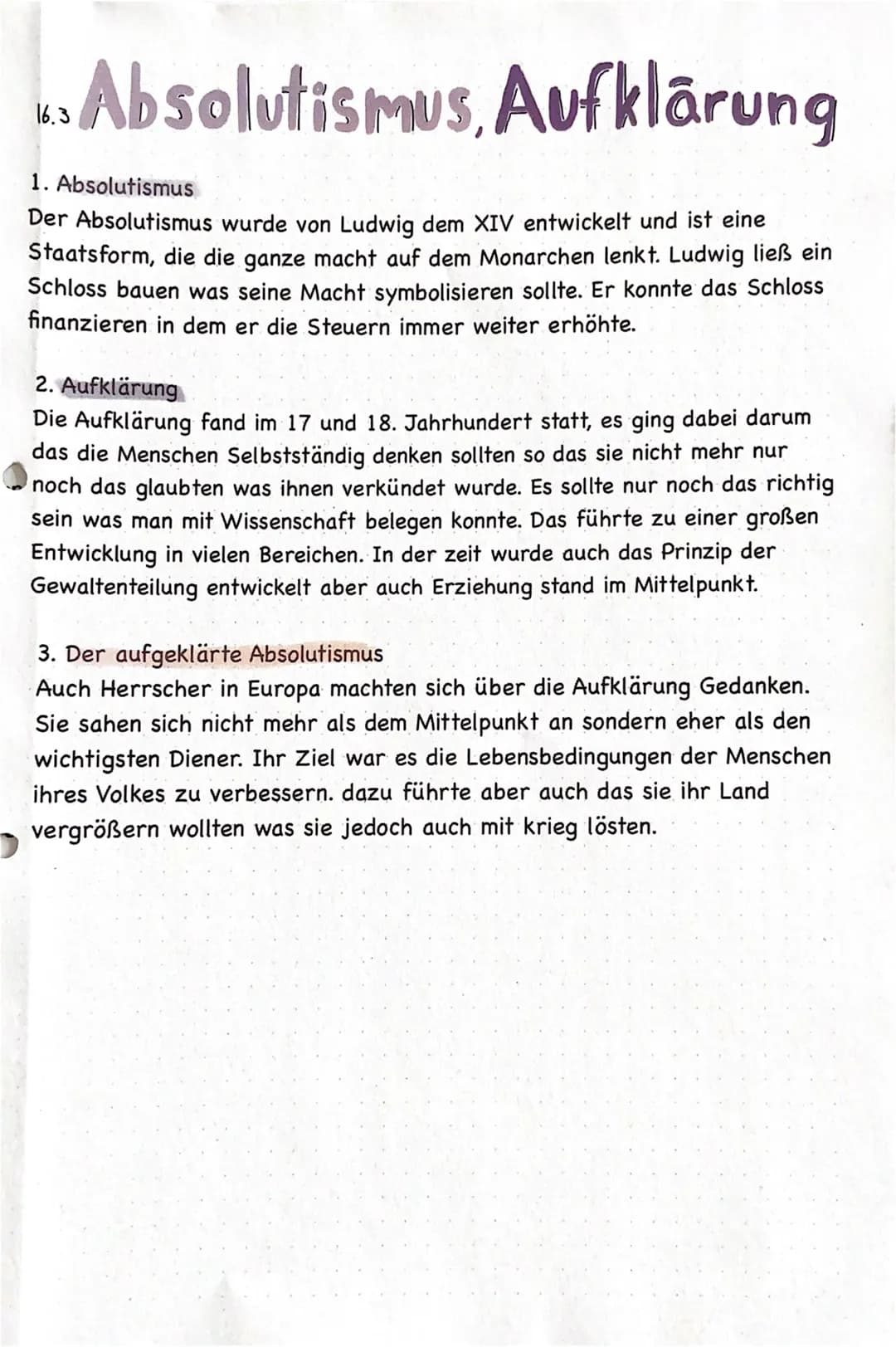 Absolutismus, Aufklärung
1. Absolutismus
Der Absolutismus wurde von Ludwig dem XIV entwickelt und ist eine
Staatsform, die die ganze macht a
