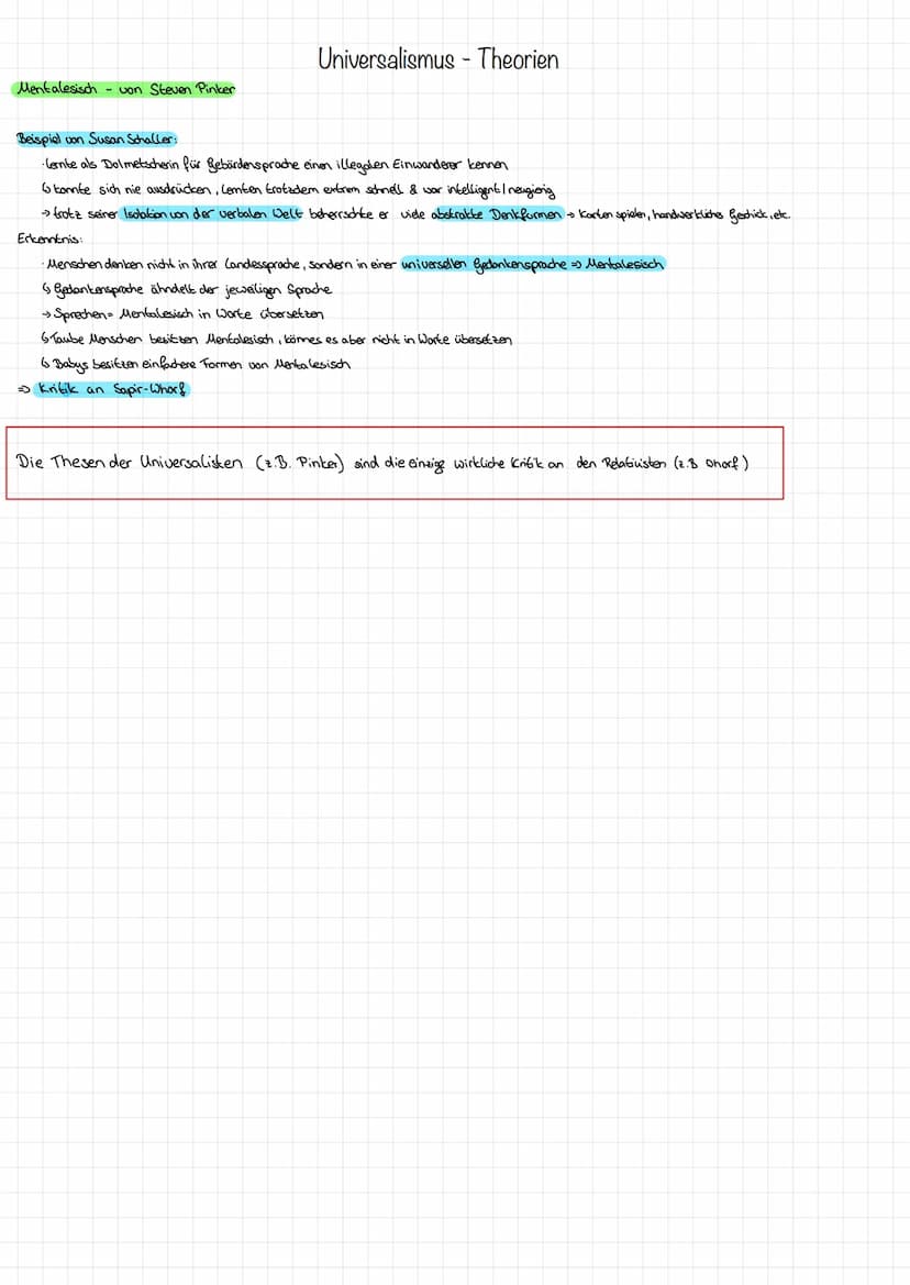 Relativismus - Theorien Sprache-Denken
Das Linguistische Relativitätsprinzip nach Benjamin C. Whorf →→Sapir-Whorf-These
•Sprache kann nur de