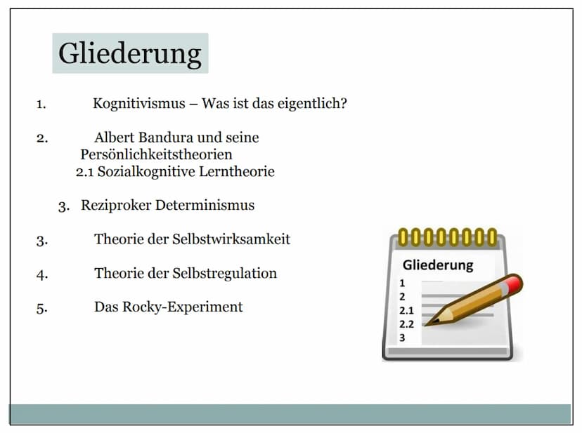 Kognitivismus
O
Die Erforschung der menschlichen Persönlichkeit durch kognitive Theorien
Wieso?
Weshalb?
Warum?
5444
PERSONALITY
? 1.
2.
3.
