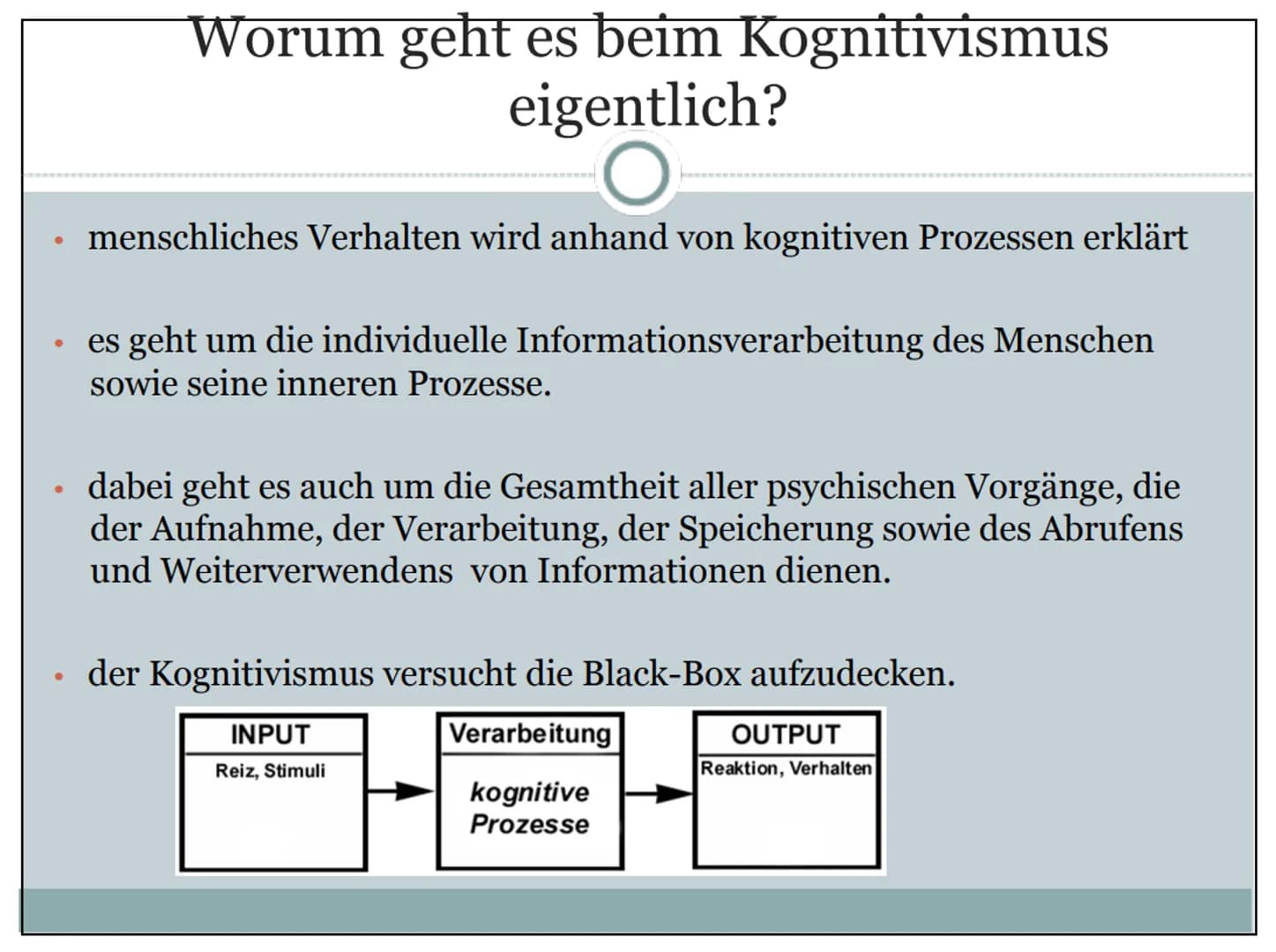 Kognitivismus
O
Die Erforschung der menschlichen Persönlichkeit durch kognitive Theorien
Wieso?
Weshalb?
Warum?
5444
PERSONALITY
? 1.
2.
3.
