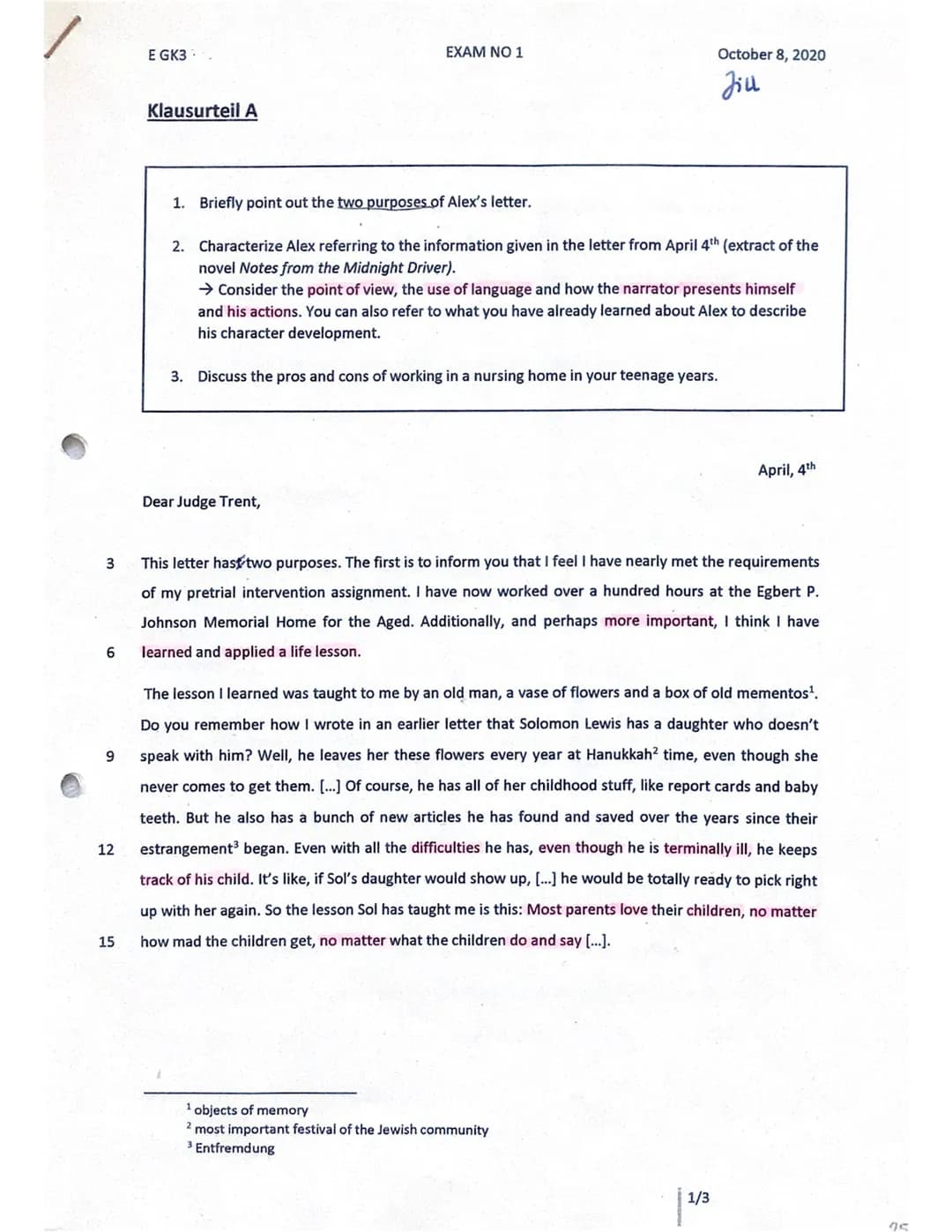 1. Inhaltliche Leistung - Teil A
Tellaufgabe 1 (Comprehension)
ENGLISCH S II: Klausuren gemäß KLP GOST
Kriteriales Bewertungsraster für Aufg