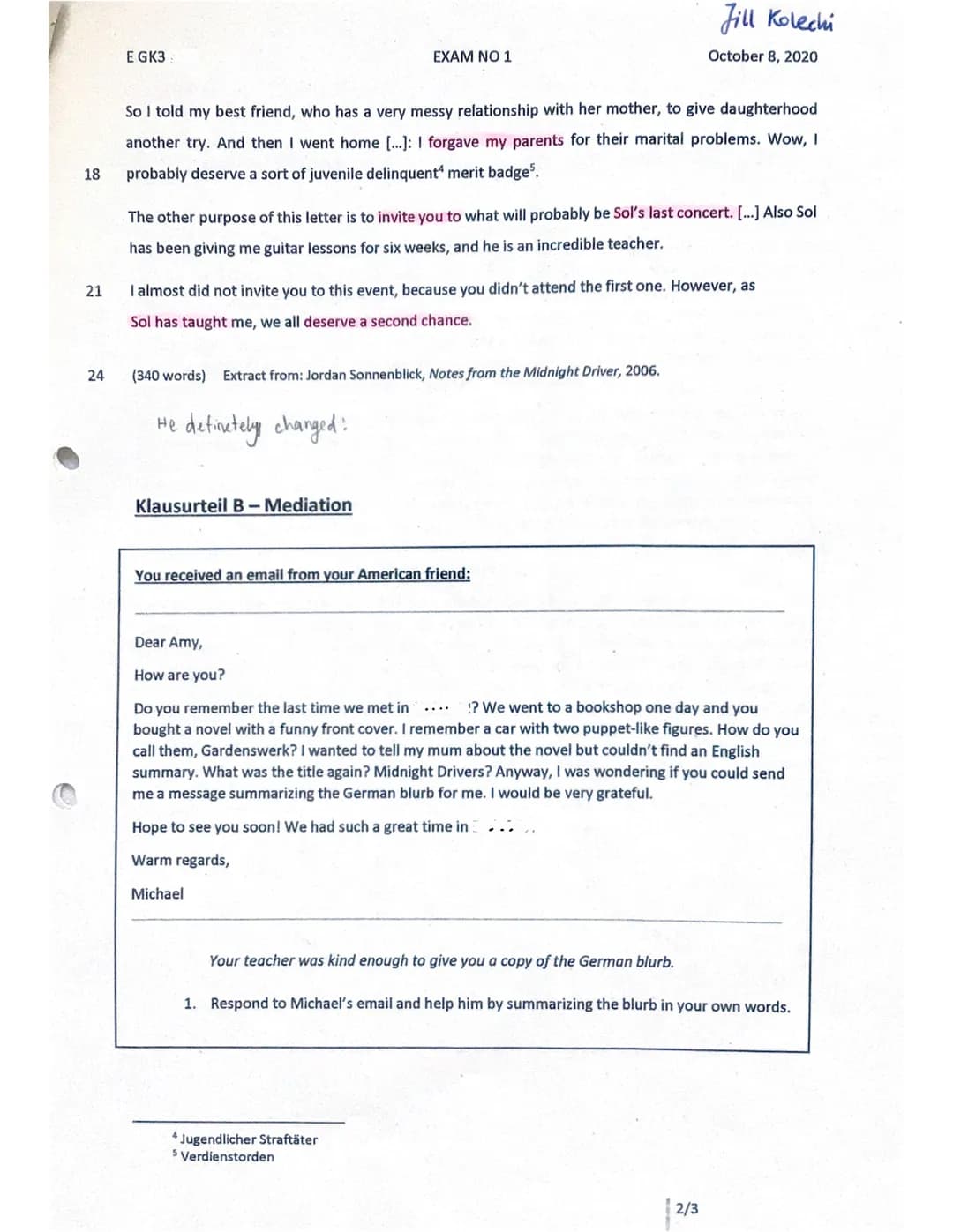 1. Inhaltliche Leistung - Teil A
Tellaufgabe 1 (Comprehension)
ENGLISCH S II: Klausuren gemäß KLP GOST
Kriteriales Bewertungsraster für Aufg