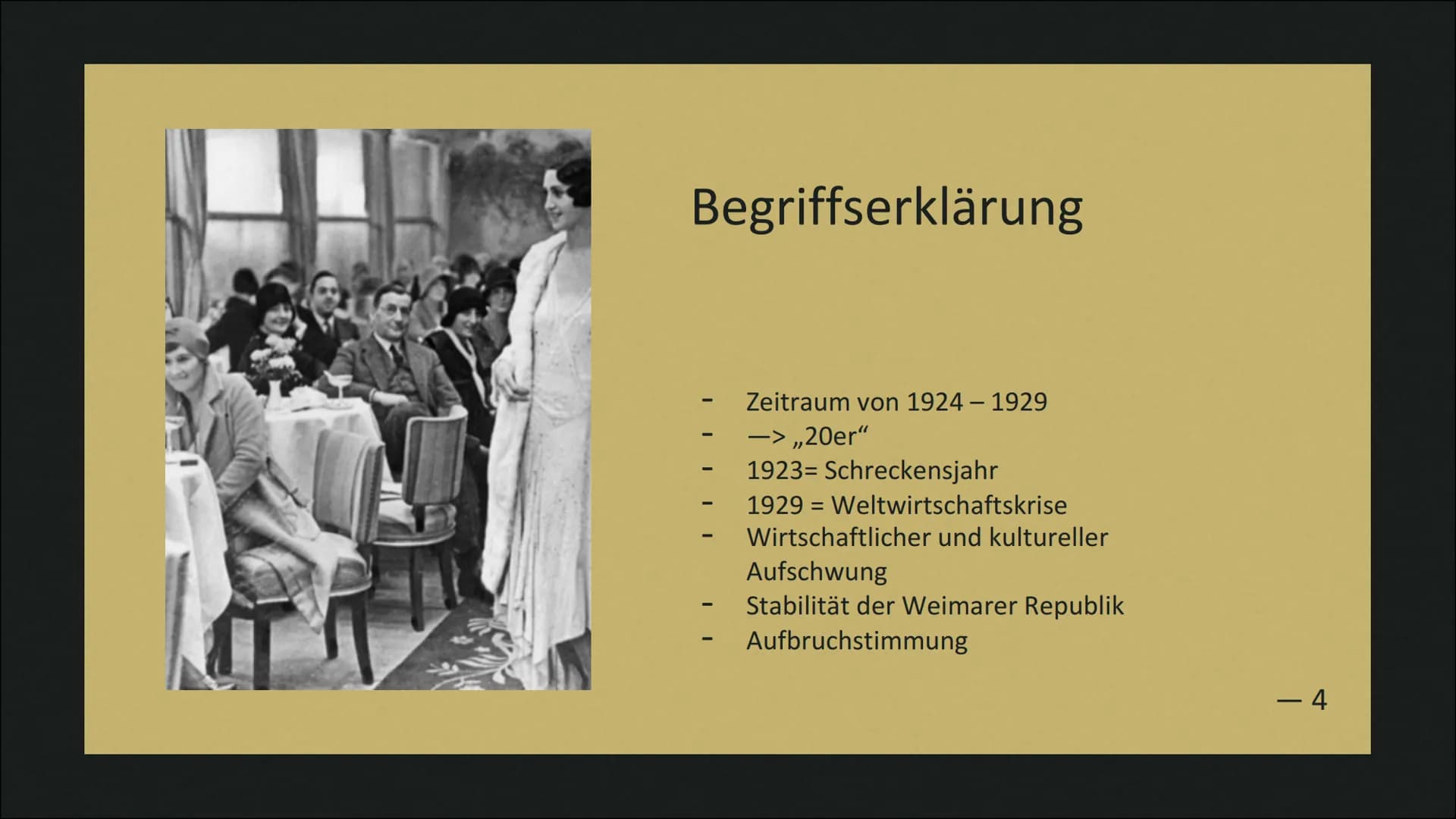 Die Goldenen Zwanziger
Von Liz und Greta
1 Die Goldenen
20er:
Assoziationen
- 2 Inhaltsverzeichnis
Begriffserklärung
Politik/Wirtschaft
Lebe