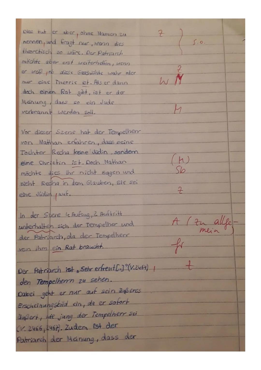 S
S
9
Aufgabenstellung:
1. Analysieren Sie den vorliegenden Auszug aus Gotthold Ephraim
Lessings ,,Nathan der Weise" (V. 2462-2566) mit Blic