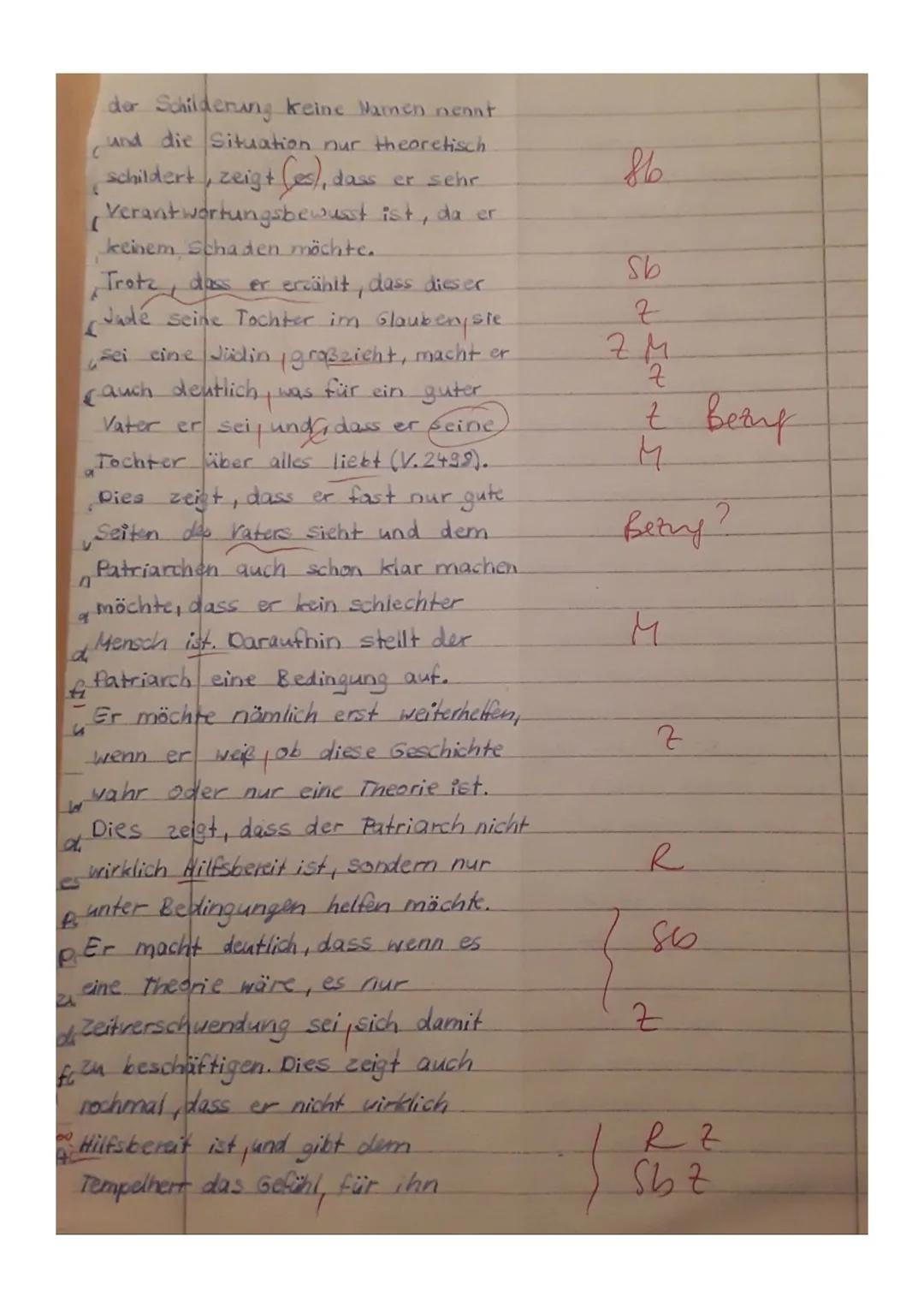 S
S
9
Aufgabenstellung:
1. Analysieren Sie den vorliegenden Auszug aus Gotthold Ephraim
Lessings ,,Nathan der Weise" (V. 2462-2566) mit Blic