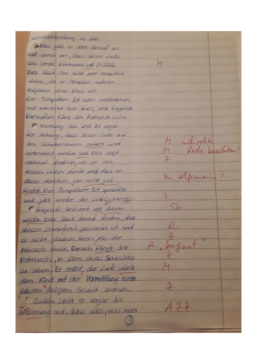 S
S
9
Aufgabenstellung:
1. Analysieren Sie den vorliegenden Auszug aus Gotthold Ephraim
Lessings ,,Nathan der Weise" (V. 2462-2566) mit Blic