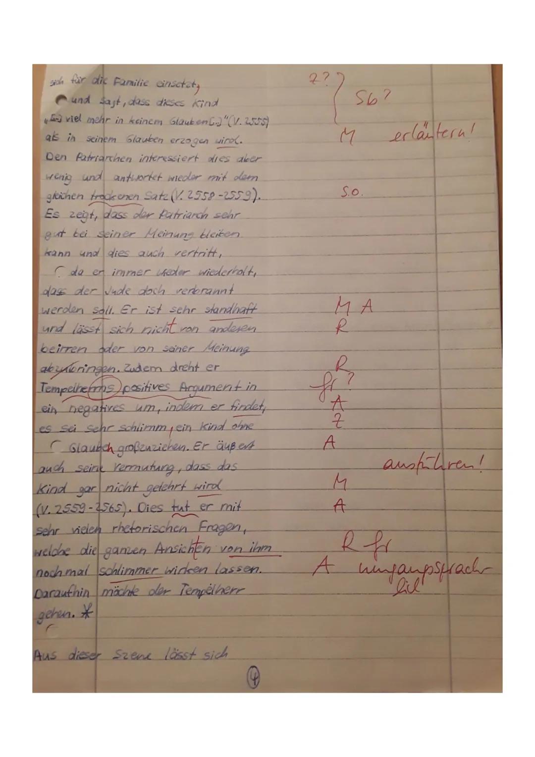 S
S
9
Aufgabenstellung:
1. Analysieren Sie den vorliegenden Auszug aus Gotthold Ephraim
Lessings ,,Nathan der Weise" (V. 2462-2566) mit Blic