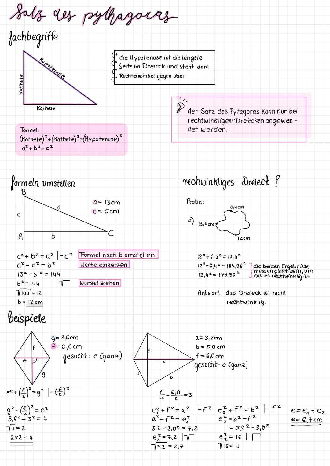 Salz des pythagoras
fachbegriffe
Kathete
Hypotenuse
с
Kathete
Formel:
(Kathete)² + (Kathete)²=(Hypotenuse) ²
a²+ b² = c²
formeln umstellen
B