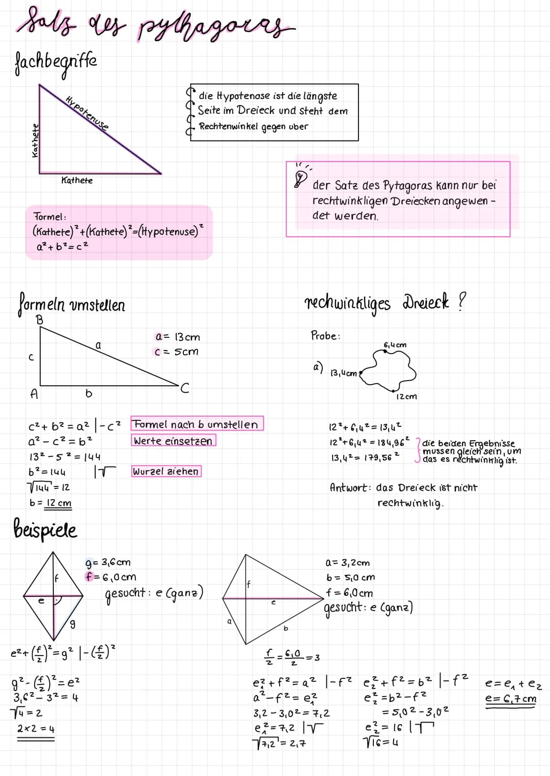 Salz des pythagoras
fachbegriffe
Kathete
Hypotenuse
с
Kathete
Formel:
(Kathete)² + (Kathete)²=(Hypotenuse) ²
a²+ b² = c²
formeln umstellen
B