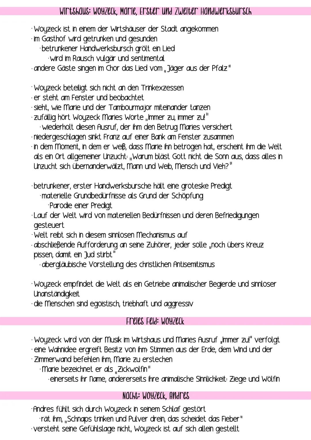 Interpretation der „„Kammerszene“
Einordnung in den Dramenkontext
vorher
· Woyzeck ist mit Marie liiert, sie haben einen unehelichen Sohn
in