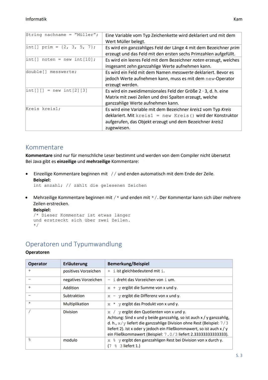 Informatik
Schlüsselwörter
Schlüsselwörter bilden den Sprachumfang von Java und haben in Java eine bereits
festgelegte Bedeutung. Diese Wört
