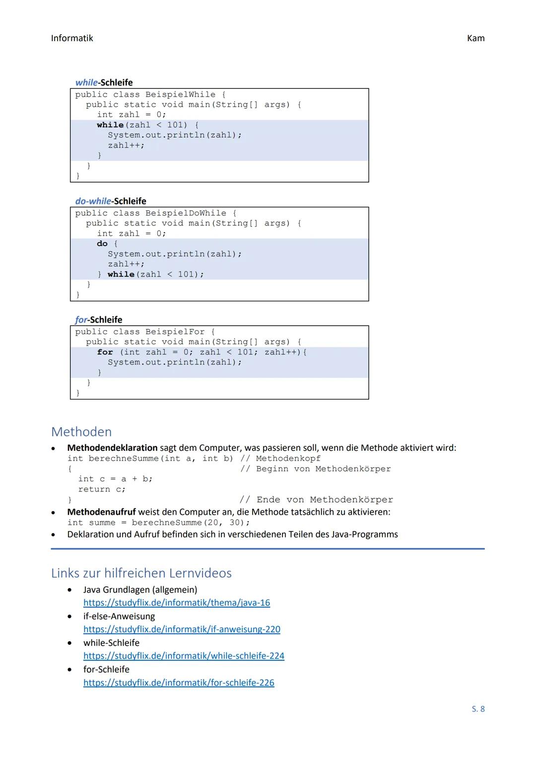 Informatik
Schlüsselwörter
Schlüsselwörter bilden den Sprachumfang von Java und haben in Java eine bereits
festgelegte Bedeutung. Diese Wört