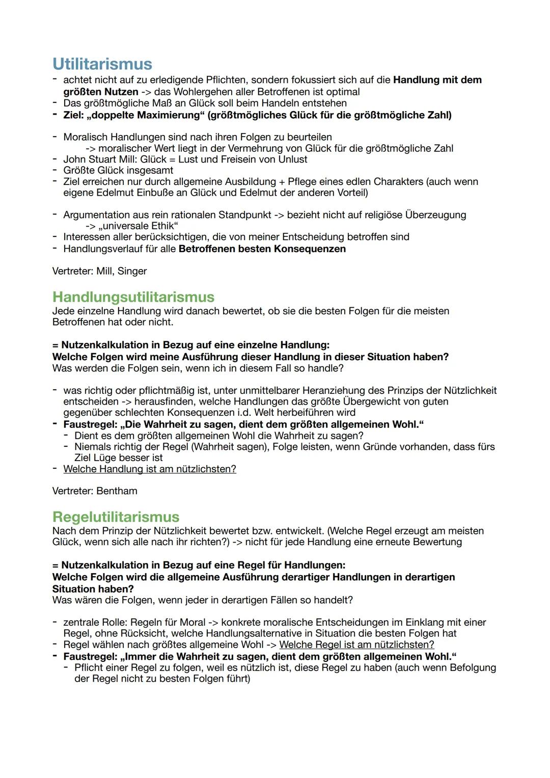 Utilitarismus
achtet nicht auf zu erledigende Pflichten, sondern fokussiert sich auf die Handlung mit dem
größten Nutzen -> das Wohlergehen 