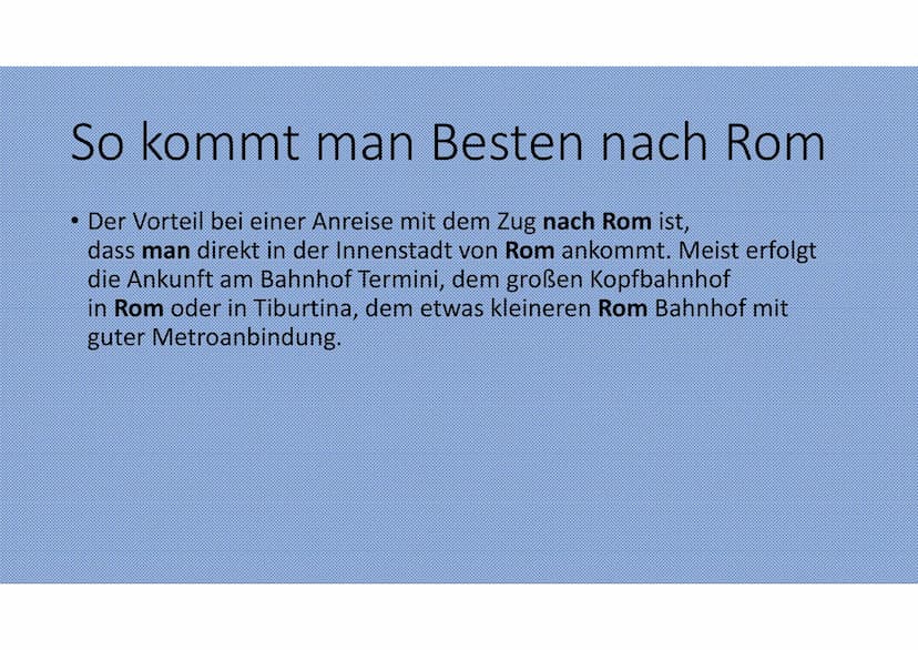 ROM
Italien Das ist Rom:
• Rom, die Hauptstadt Italiens, ist eine kosmopolitische Großstadt, die
fast 3.000 Jahre Kunstgeschichte, Architekt