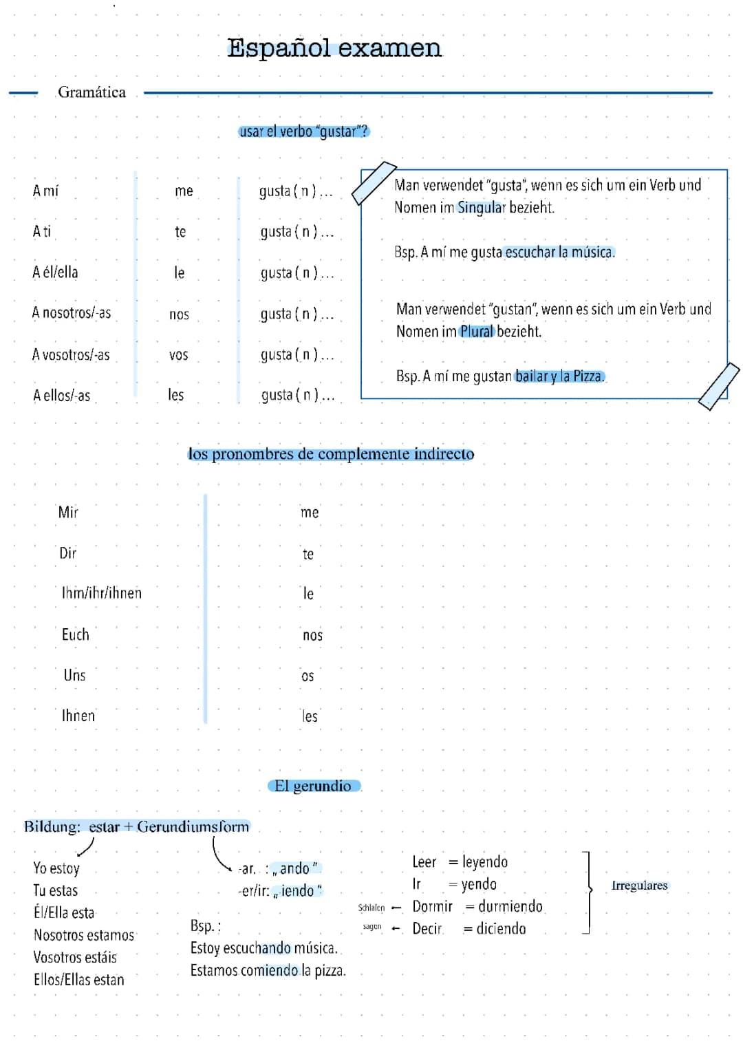 Spanisch EF : gustar, gerundio, adjectivos,demostrativos 