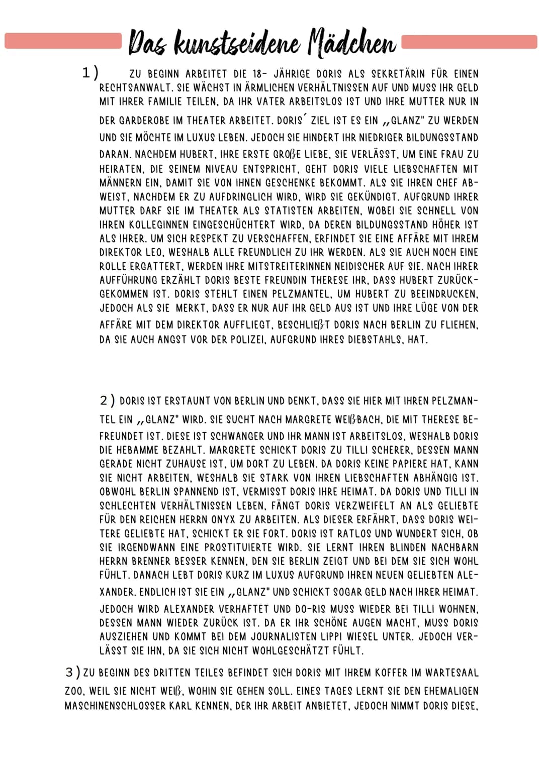 Das kunstseidene Mädchen
ZU BEGINN ARBEITET DIE 18- JÄHRIGE DORIS ALS SEKRETÄRIN FÜR EINEN
RECHTSANWALT. SIE WÄCHST IN ÄRMLICHEN VERHÄLTNISS