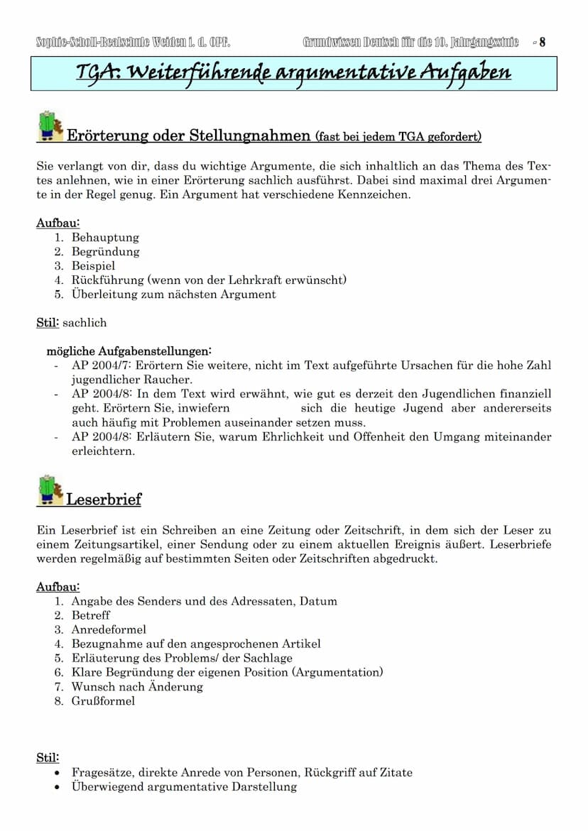 Sophie-Scholl-Realschule Weiden i. d. OPF.
Einleitung
. Titel des Textes
●
D) Grundwissen Aufsatz
Textgebundener Aufsatz
Der Textgebundene A