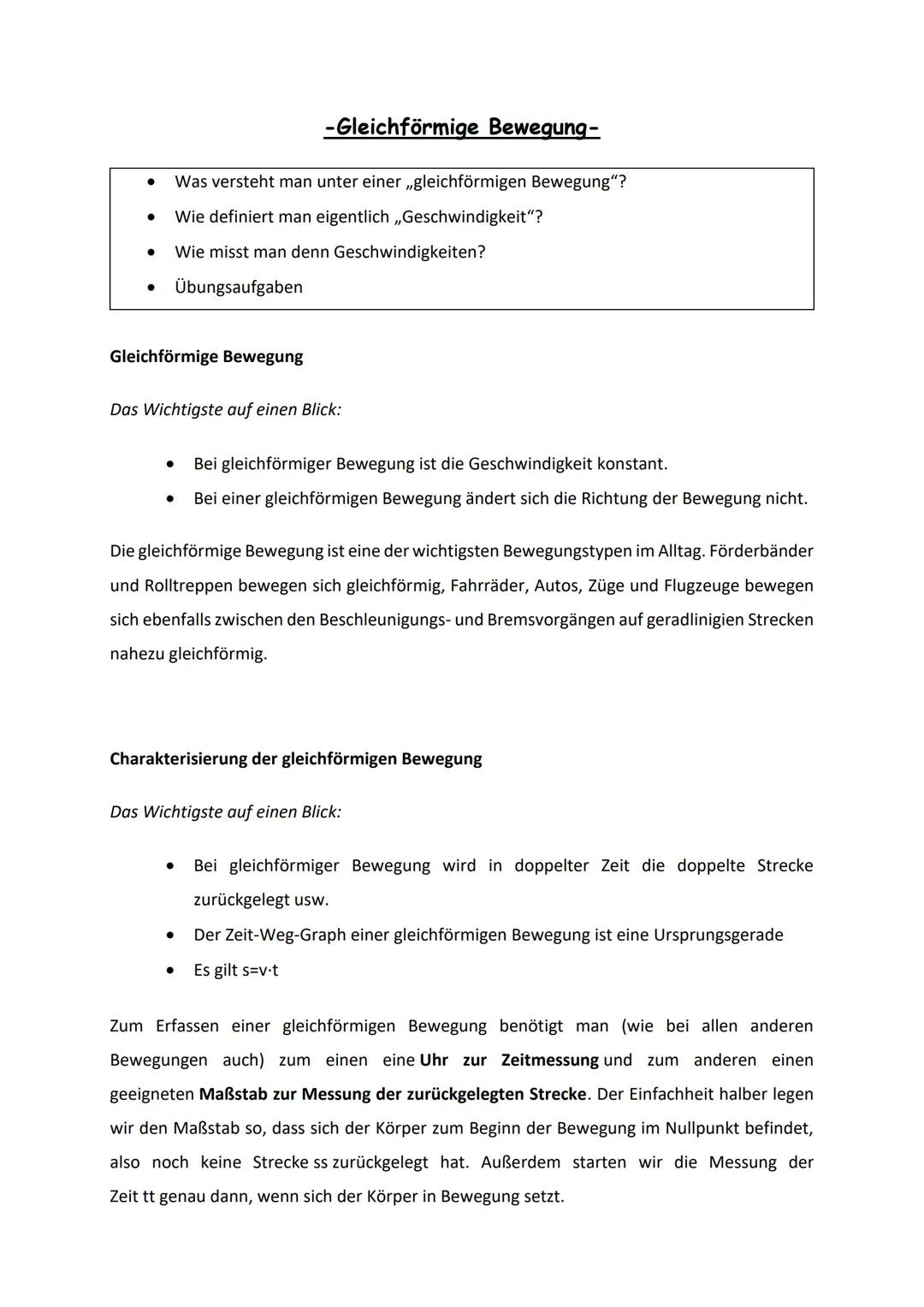 Was versteht man unter einer „gleichförmigen Bewegung"?
Wie definiert man eigentlich ,,Geschwindigkeit"?
Wie misst man denn Geschwindigkeite