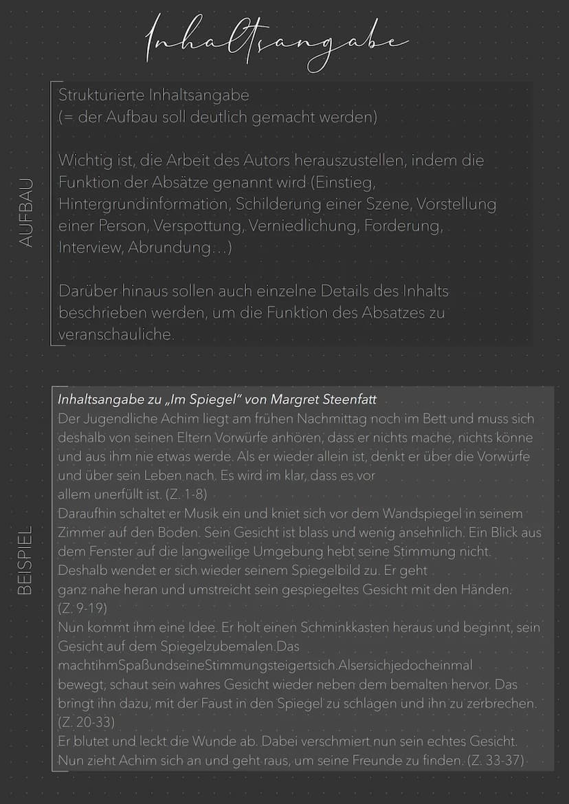 AUFBAU
BEISPIEL
Einleitung
- Einleitungsgedanke
-Titel des Textes
- Name des Autors/der Autorin
- Textsorte
- Erscheinungsort und -datum (Qu