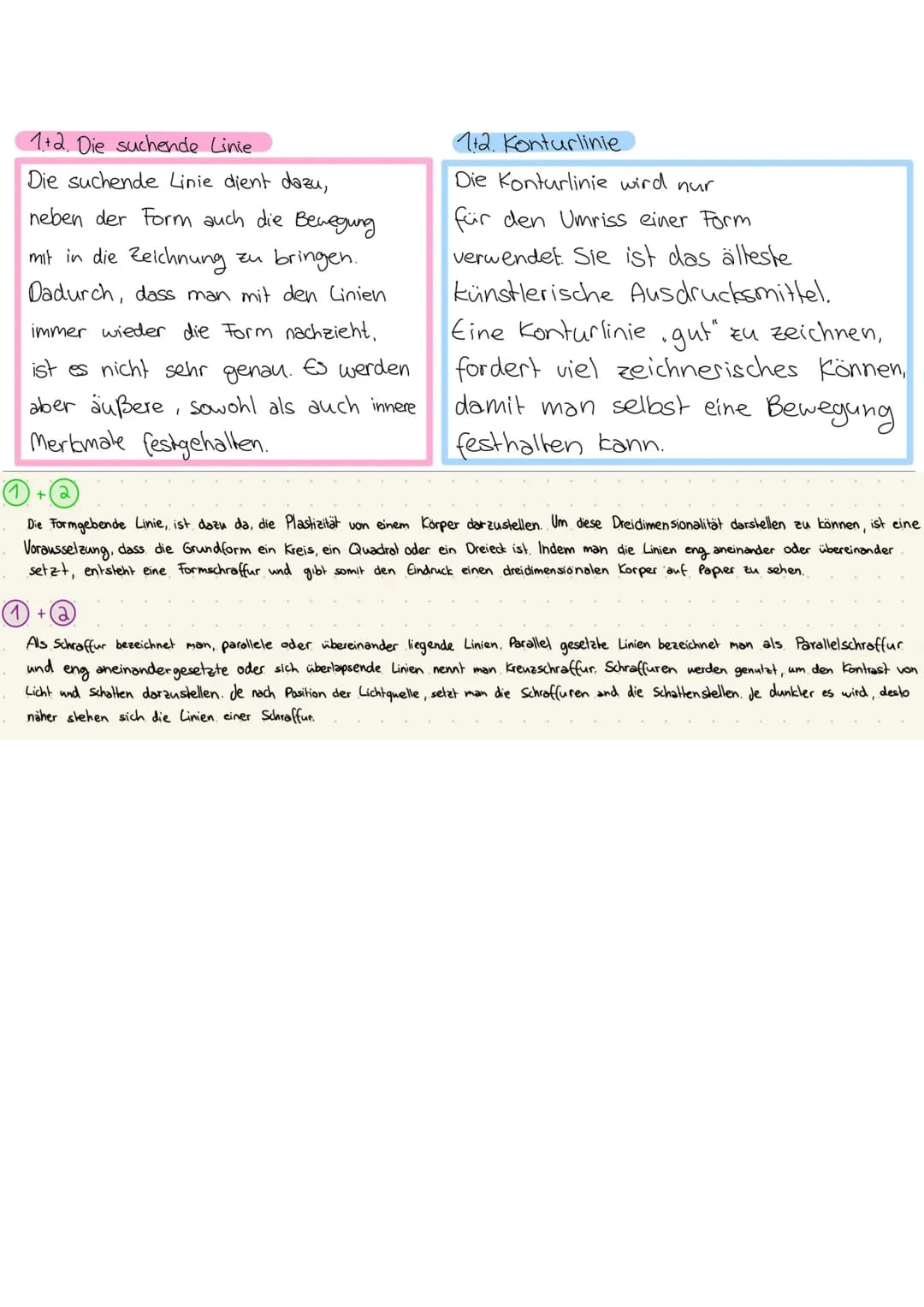 1.+2. Die suchende Linie
Die suchende Linie dient dazu,
neben der Form auch die Bewegung
mit in die Zeichnung zu bringen.
Dadurch, dass man 