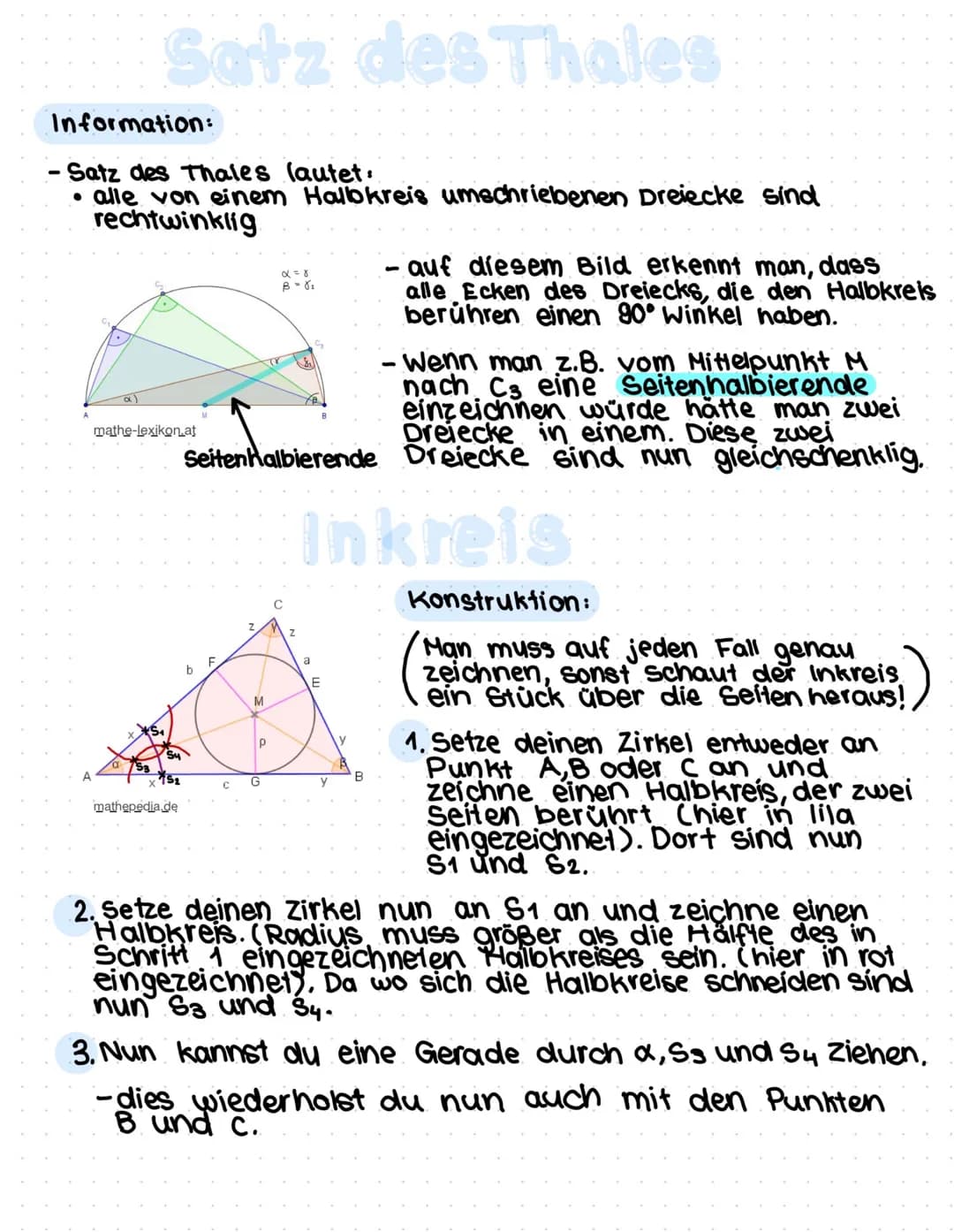 Information:
Satz des Thales lautet:
alle von einem Halbkreis umschriebenen Dreiecke sind
rechtwinklig
-
Satz des Thales
α
mathe-lexikon.at
