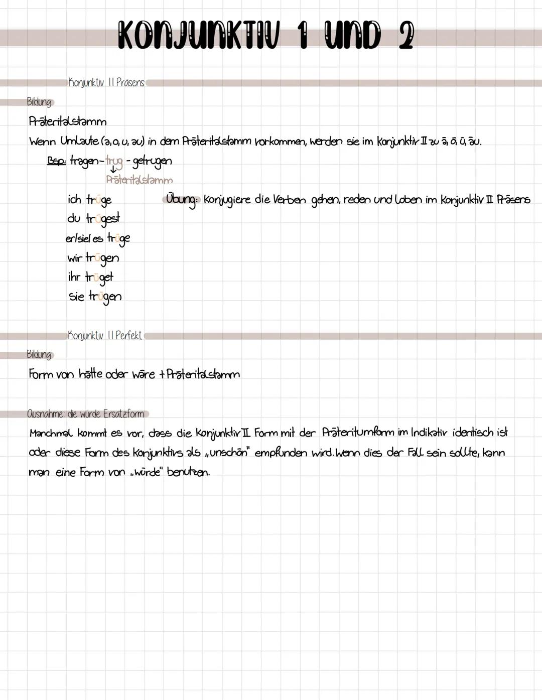 # KONJUNKTIV 1 UND 2

Personalendungen

Indikativ Prasens

| Singular | Plural |
| --------- | ------ |
| -e        | -en     |
| -st       