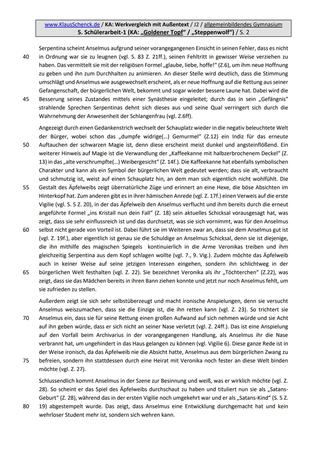 www.KlausSchenck.de/KA: Werkvergleich mit Außentext/J2 / allgemeinbildendes Gymnasium
1. Erläuterung der Aufgabenstellung / Gesamtüberblick: