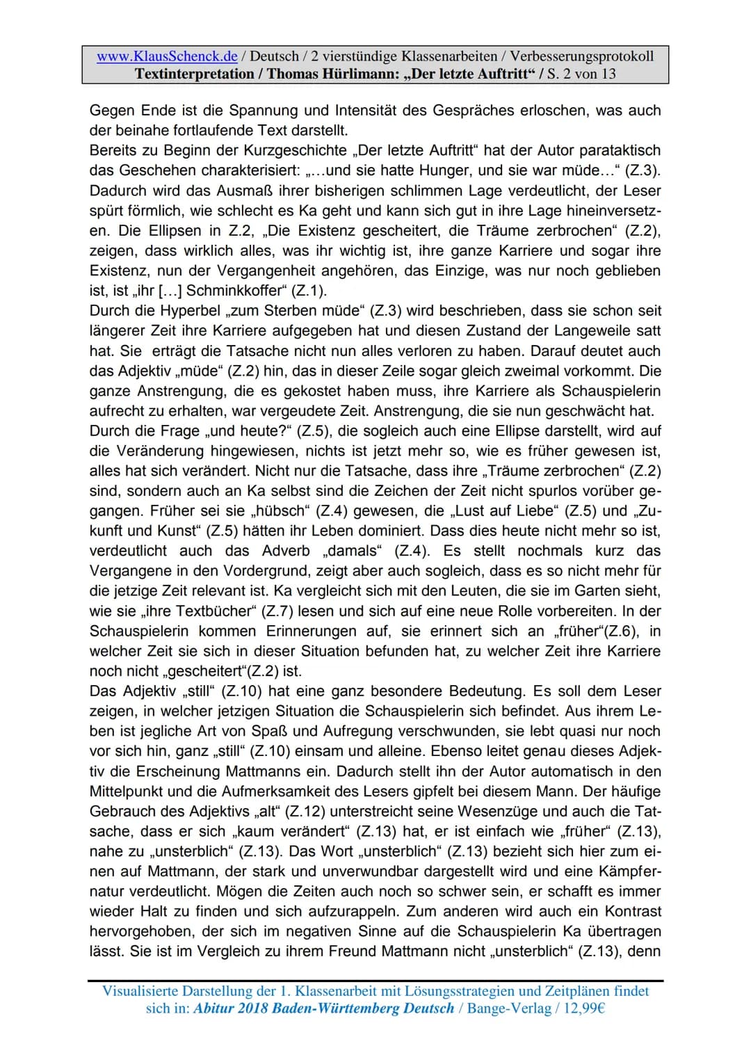 www.KlausSchenck.de / Deutsch-Abi-Training: Textinterpretation / S. 1
Textinterpretation / Prosa (Aufgabe II)
Hm, Textinterpretation, mal ga