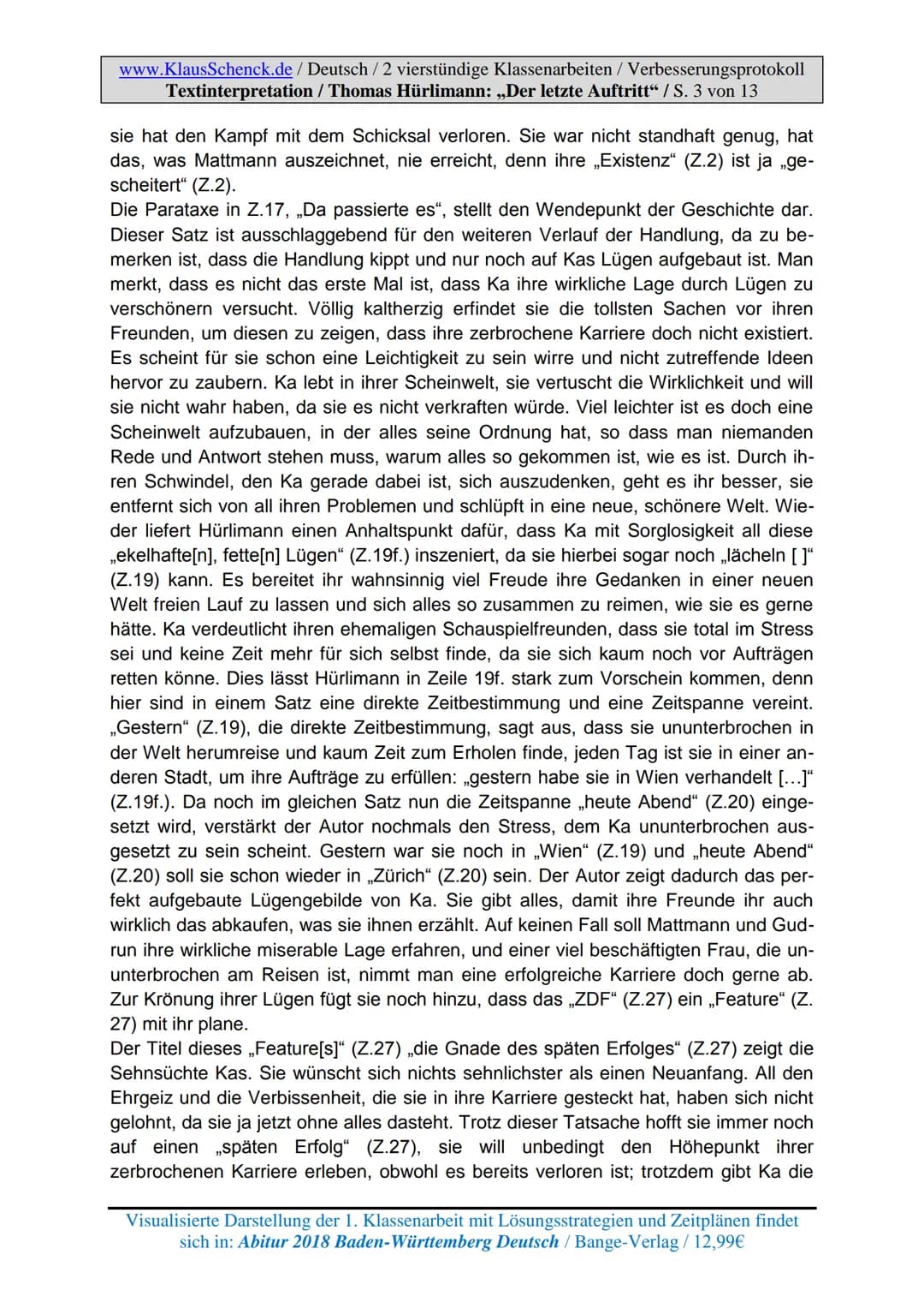 www.KlausSchenck.de / Deutsch-Abi-Training: Textinterpretation / S. 1
Textinterpretation / Prosa (Aufgabe II)
Hm, Textinterpretation, mal ga