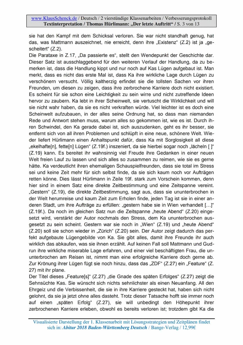 www.KlausSchenck.de / Deutsch-Abi-Training: Textinterpretation / S. 1
Textinterpretation / Prosa (Aufgabe II)
Hm, Textinterpretation, mal ga