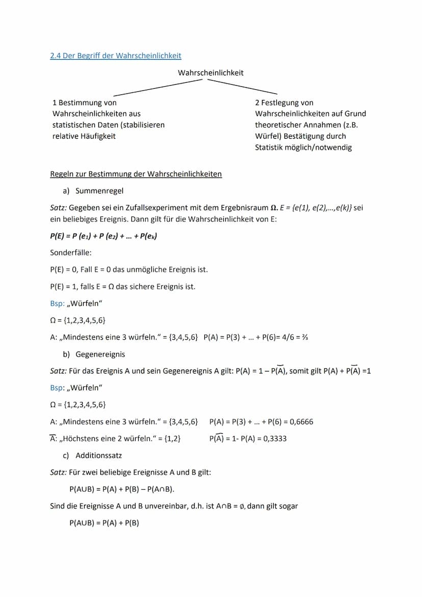2. Grundlagen der Wahrscheinlichkeitsrechnung
2.1 Fachbegriffe
Zufallsexperiment: mehrere Ergebnisse (Ausgänge) möglich, kann unter gleichen