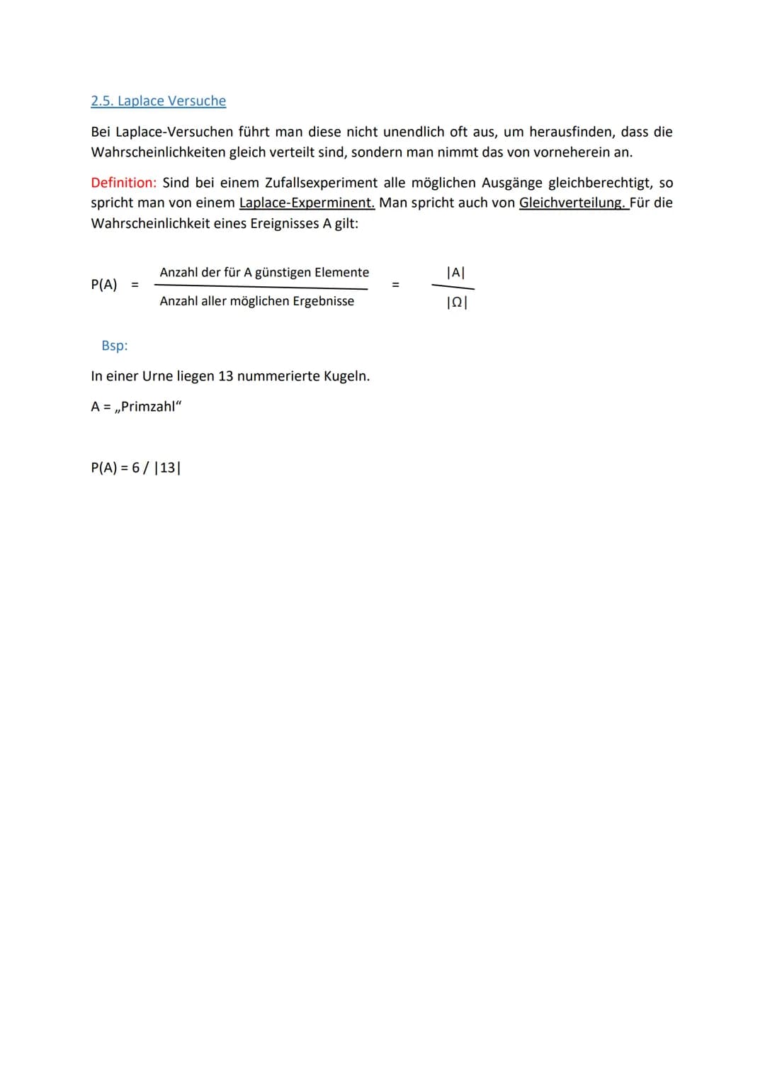 2. Grundlagen der Wahrscheinlichkeitsrechnung
2.1 Fachbegriffe
Zufallsexperiment: mehrere Ergebnisse (Ausgänge) möglich, kann unter gleichen