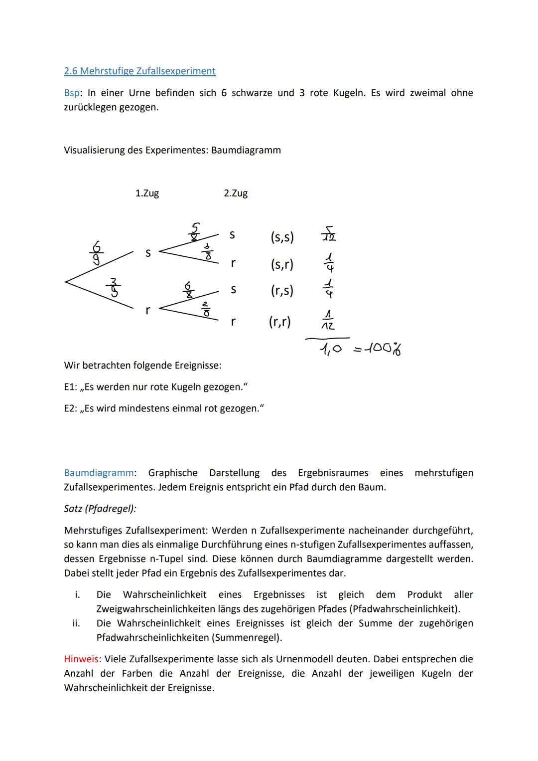 2. Grundlagen der Wahrscheinlichkeitsrechnung
2.1 Fachbegriffe
Zufallsexperiment: mehrere Ergebnisse (Ausgänge) möglich, kann unter gleichen