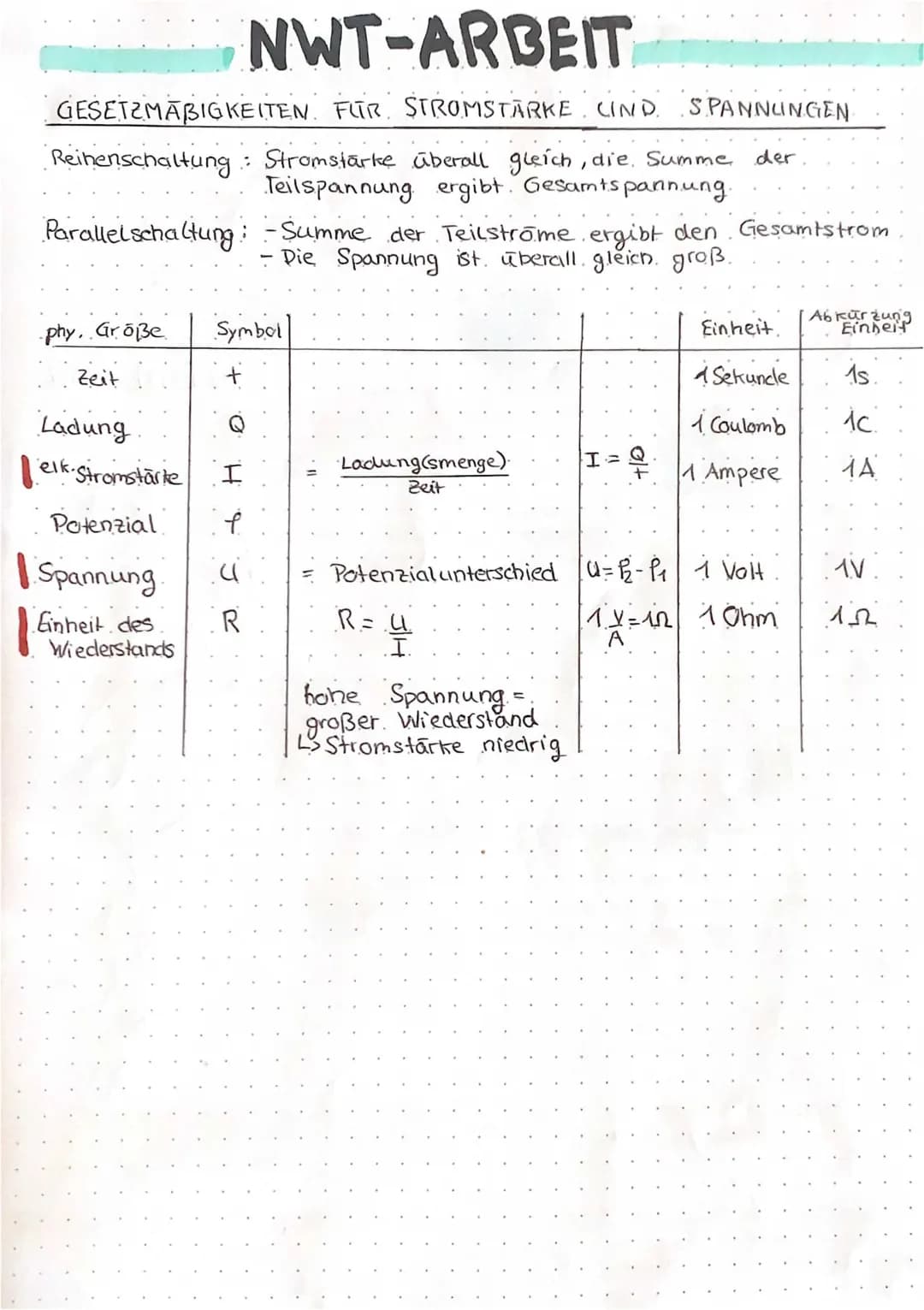 gesetzmäßigkeiten für stromstärke und spannungen 