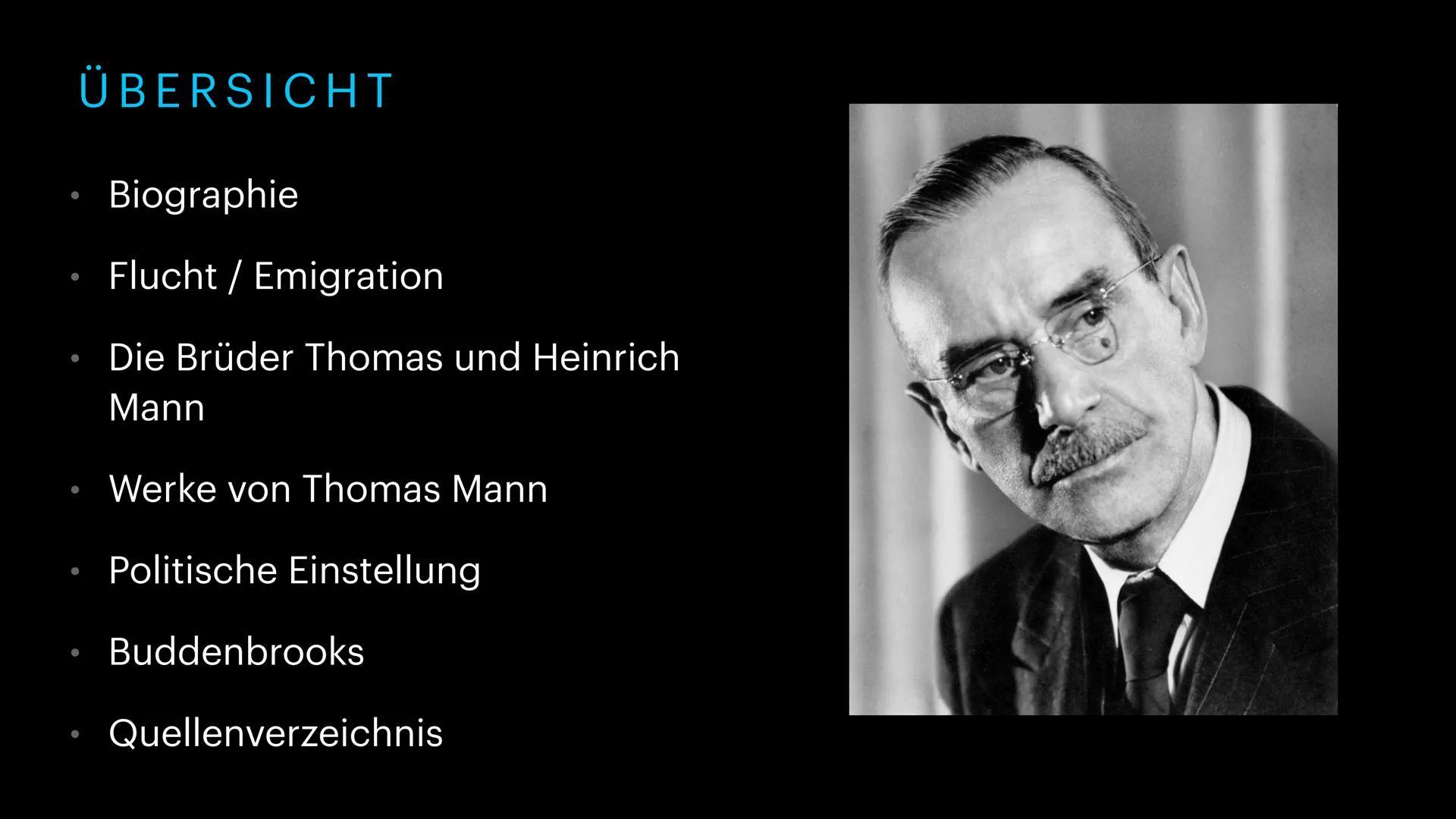 VON ALINI & MARIE
THOMAS MANN ÜBERSICHT
Biographie
Flucht/ Emigration
Die Brüder Thomas und Heinrich
Mann
• Werke von Thomas Mann
Politische