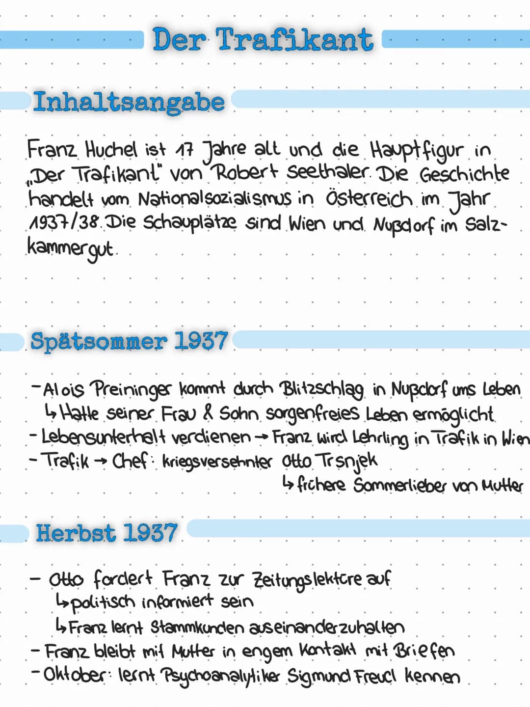 Der Trafikant
Inhaltsangabe
Franz Huchel ist 17 Jahre alt und die Hauptfigur in
Der Trafikant" von Robert Seethaler. Die Geschichte
handelt 