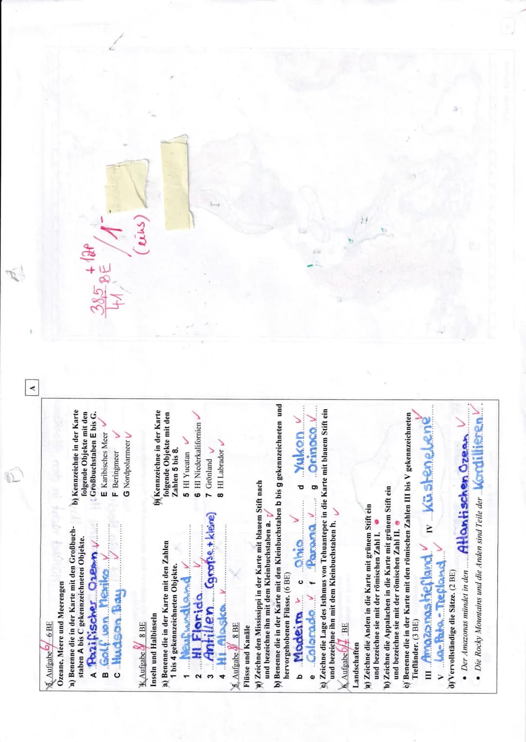 Test
Geographie Kl. 9
Thema:
Amerika - Topographie
8 BE
1. Aufgabe
,,Verschiedene Amerikas"
a) Kennzeichne in der nebenstehen-
den Karte Ang