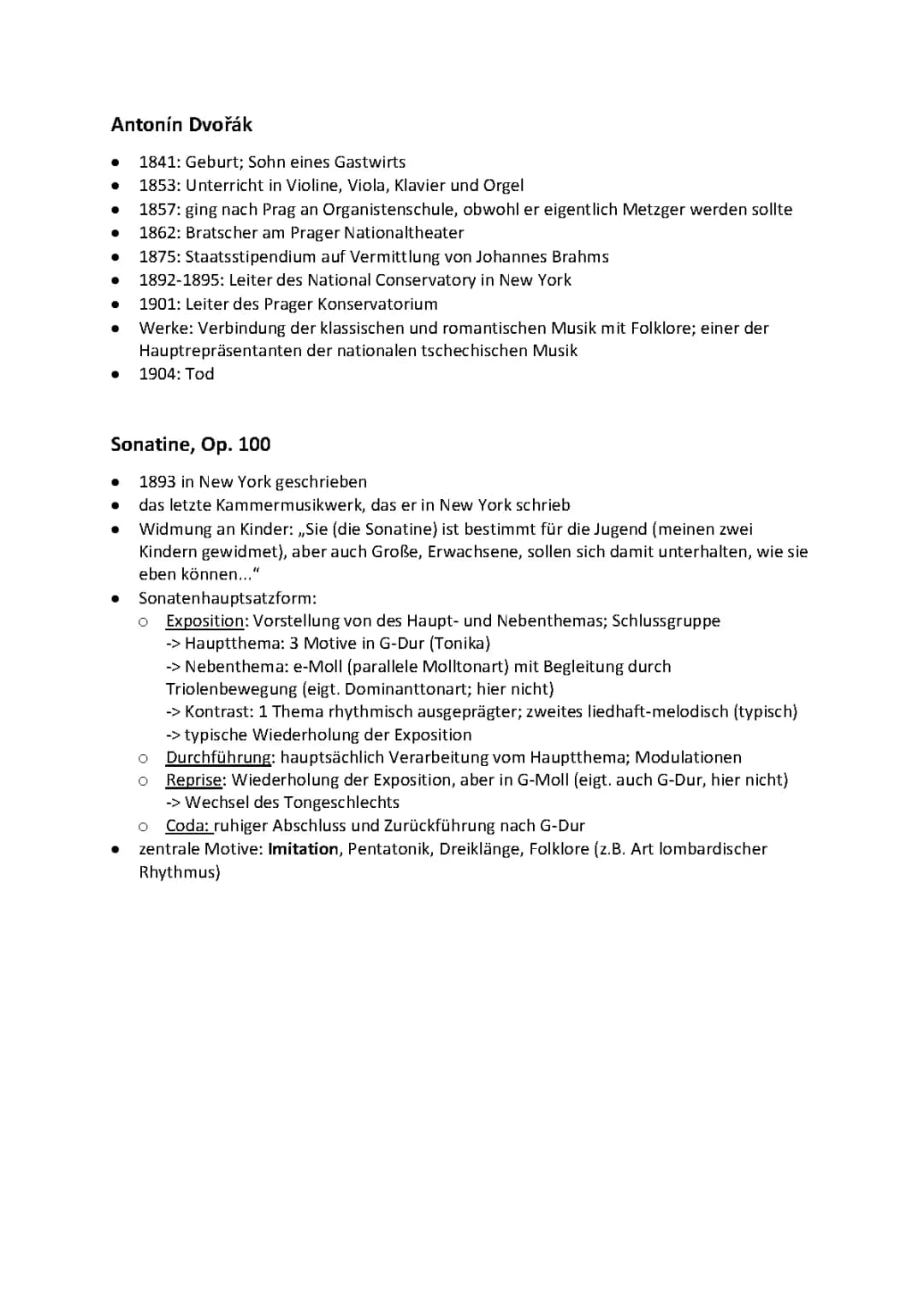Detaillierte Analyse der Sonatine Op. 100 von Dvorak