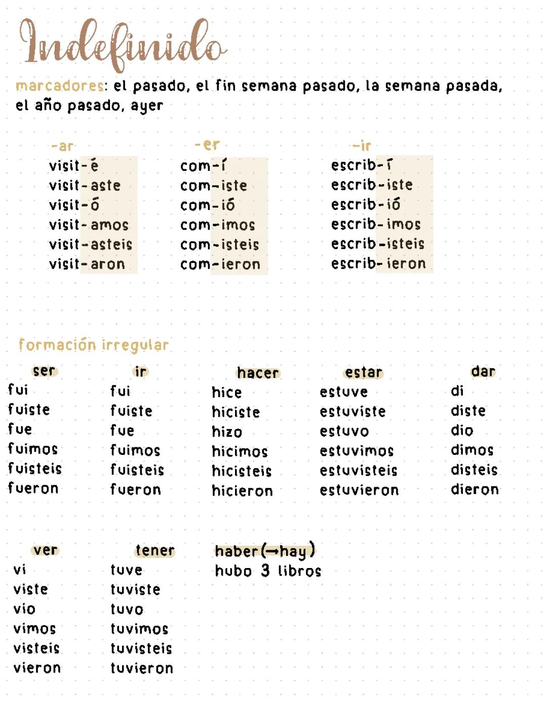 Indefinido- Spanisch 8. Klasse 