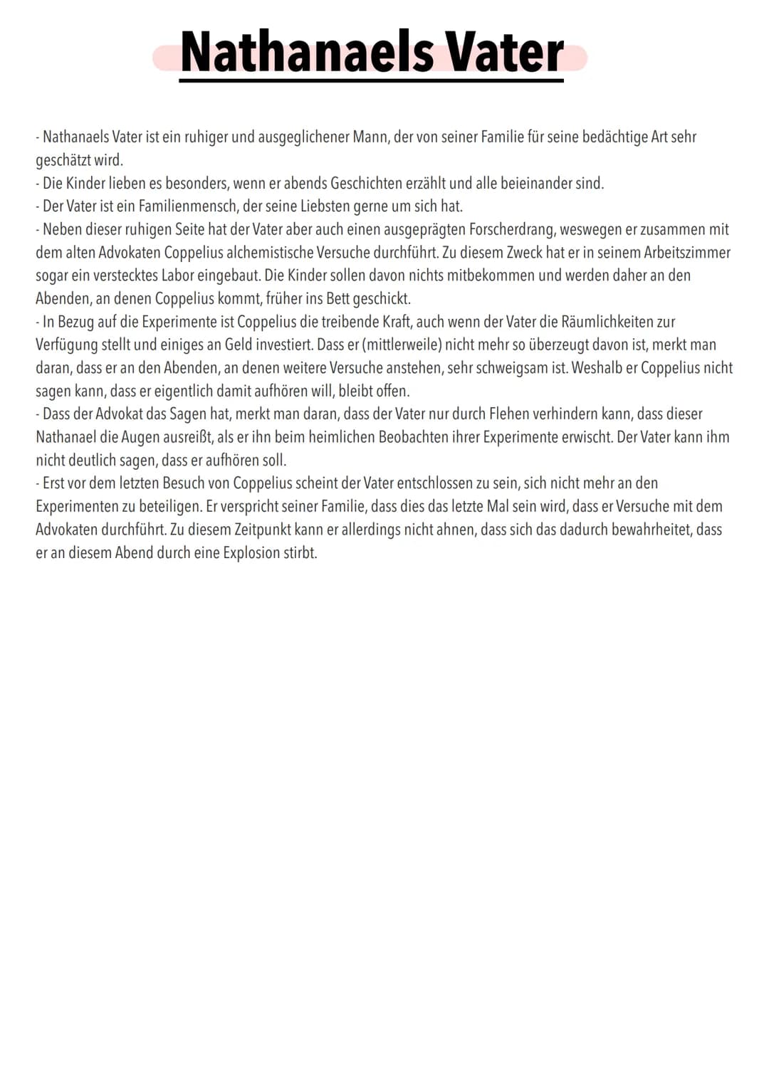 E. T. A. HOFFMANN
DER SANDMANN
DAS ÖDE HAUS
Ever Sand ann
ffd Beziehungen der Charaktere untereinander
eine
Person?
Coppelius
Forschung
Vate