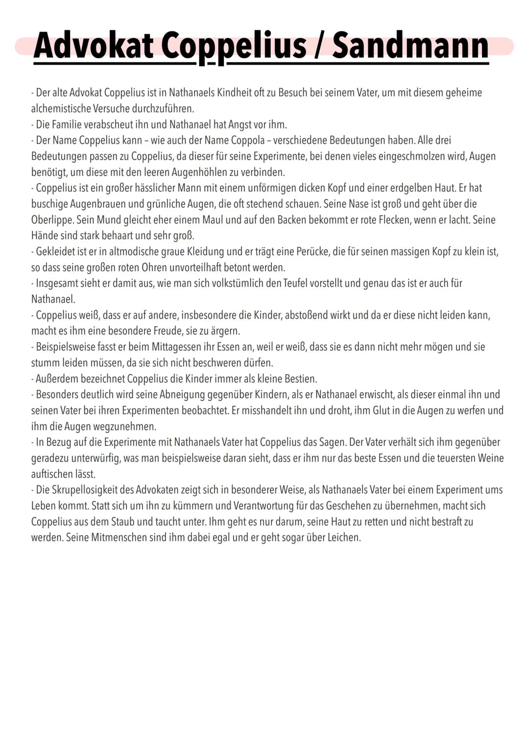 E. T. A. HOFFMANN
DER SANDMANN
DAS ÖDE HAUS
Ever Sand ann
ffd Beziehungen der Charaktere untereinander
eine
Person?
Coppelius
Forschung
Vate